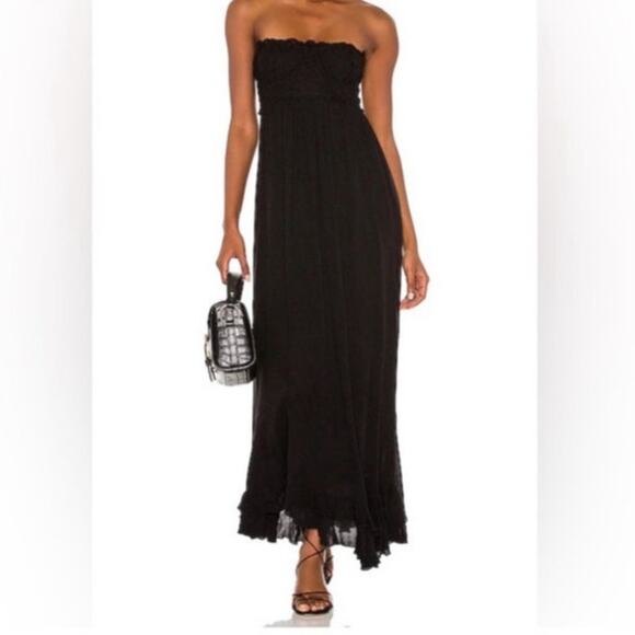 Free People Adella Corset Black Strapless Maxi Dress Boho Ruffle Size XS NWT - Picture 1 of 10